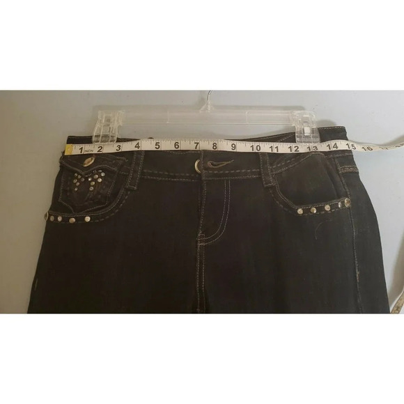 LA Idol Black Fancy Junior Flare Jeans Rhinestones - Picture 9 of 10